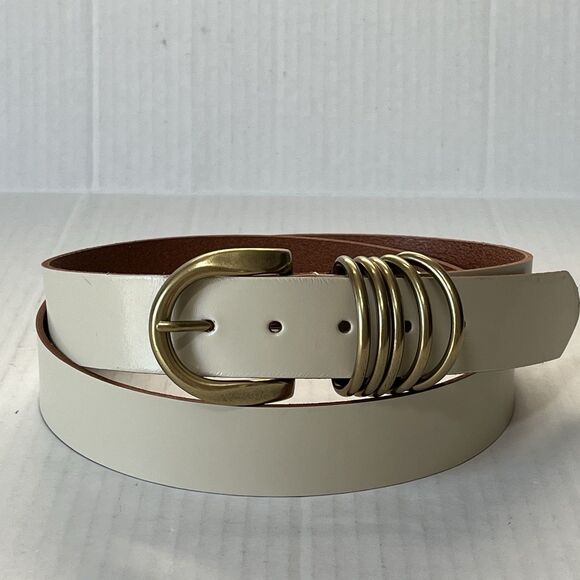 Anthropologie Multi-Keeper Brass Loops Cream Cow Leather Belt Plus Size 3XL - Picture 3 of 16